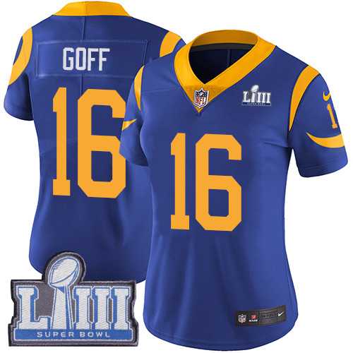 Women Nike Rams 16 Jared Goff Royal 2019 Super Bowl LIII Vapor Untouchable Limited Jersey,We sell and wholesale Women Nike Rams 16 Jared Goff Royal 2019 Super Bowl LIII Vapor Untouchable Limited Jersey on line form chian!